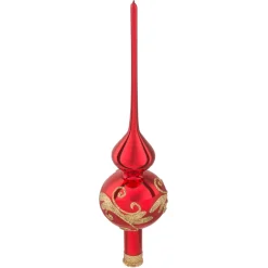 Christbaumspitzen|Weihnachtskugeln Aus Glas-Baumspitze rot mit goldfarbener Verzierung