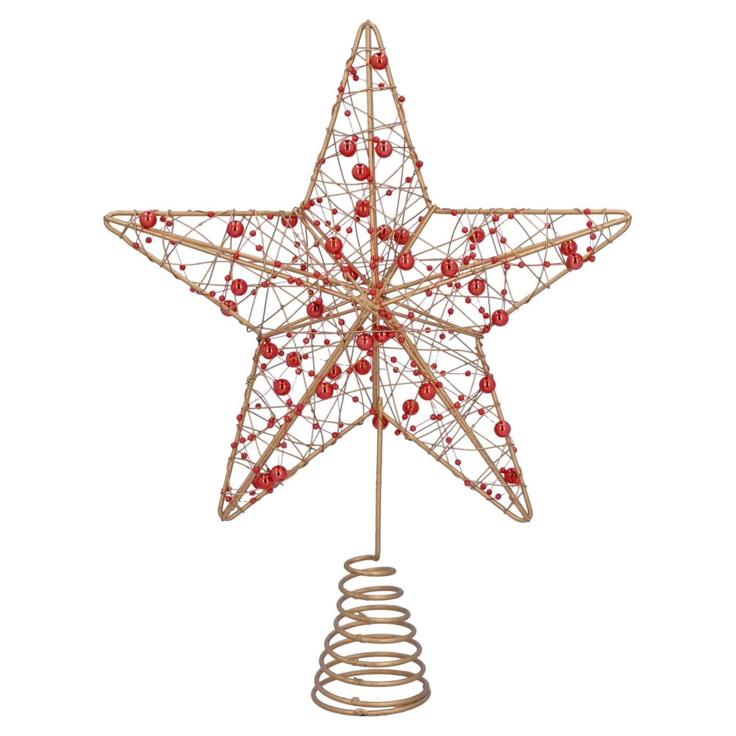 Christbaumspitzen-Baumspitze Stern mit roten Perlen, goldfarben