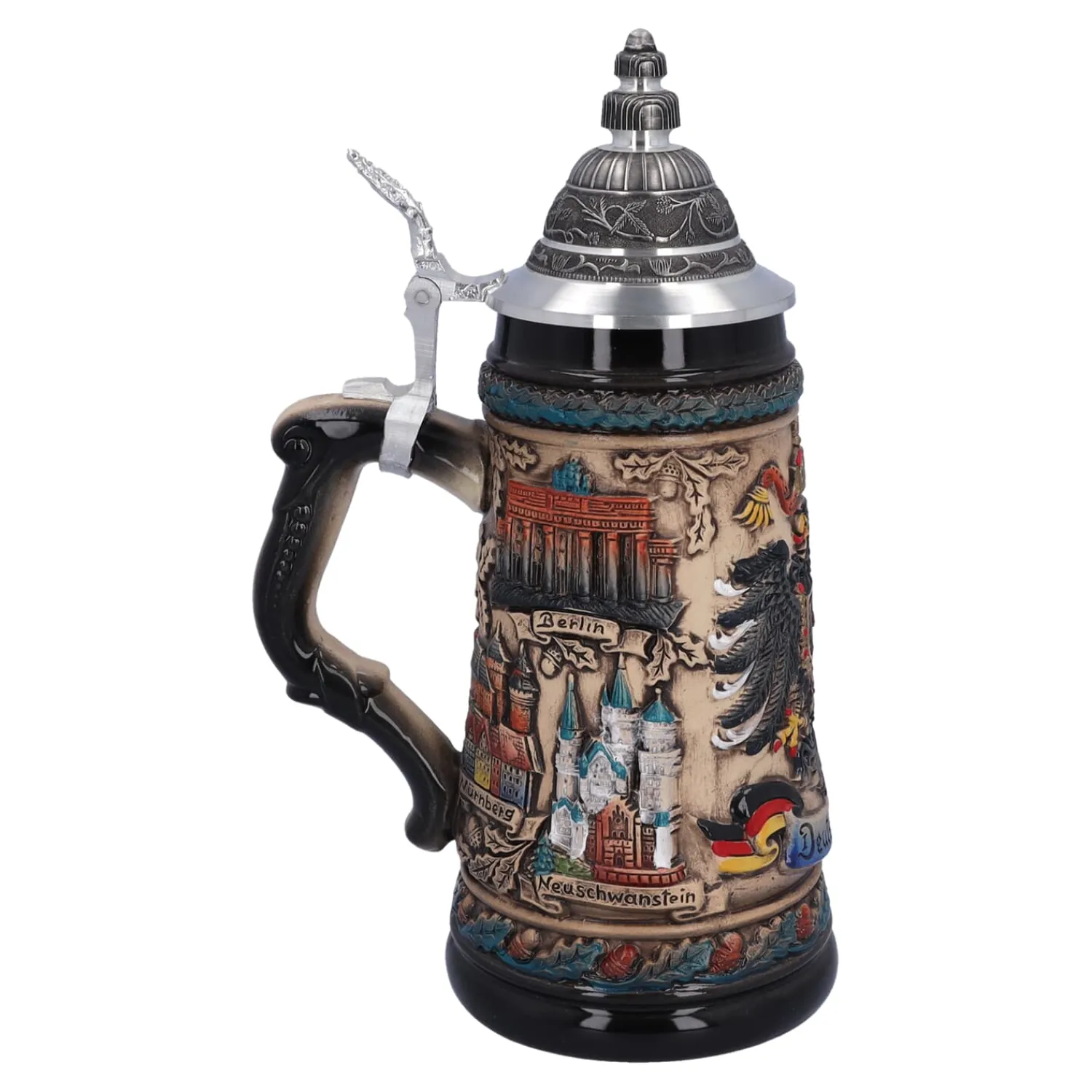 Bierkrüge|Deutschland Motive-Bierkrug mit Zinndeckel "Deutschland", bunt-natur, 0,5l