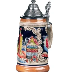 Bierkrüge|Rothenburg Motive-Bierkrug mit Zinndeckel "Plönlein", schwarz/braun, 0,25l