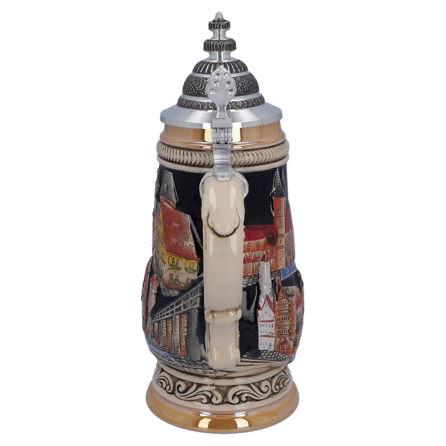 Bierkrüge|Rothenburg Motive-Bierkrug mit Zinndeckel "Panorama Rothenburg", schwarz, 0,5l