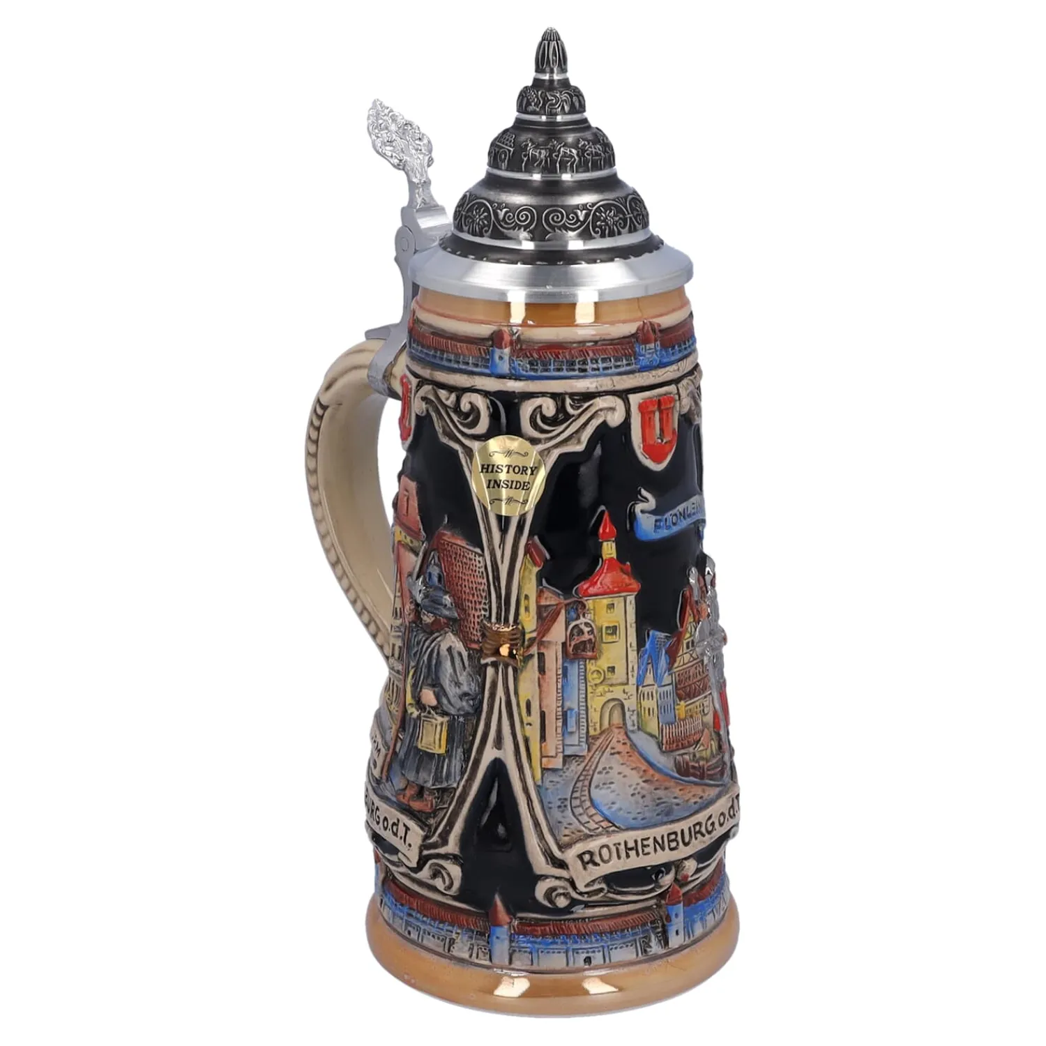 Bierkrüge|Rothenburg Motive-Bierkrug mit Zinndeckel "Rothenburg mit Ritter", 0,5l