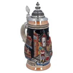 Bierkrüge|Rothenburg Motive-Bierkrug mit Zinndeckel 