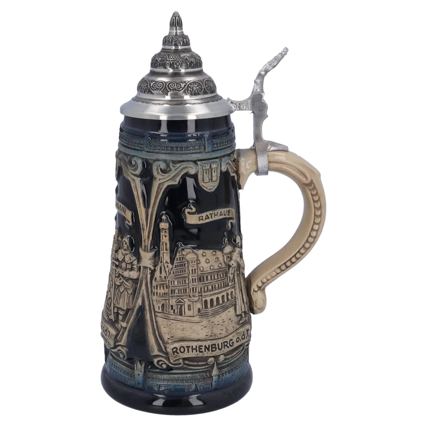 Bierkrüge|Rothenburg Motive-Bierkrug mit Zinndeckel "Rothenburg mit Ritter", 0,5l