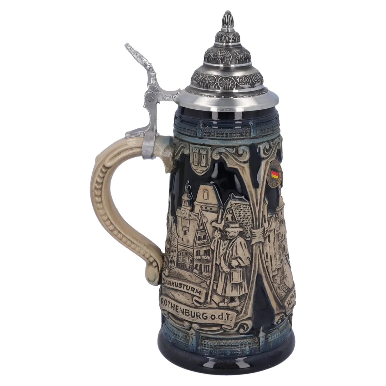 Bierkrüge|Rothenburg Motive-Bierkrug mit Zinndeckel "Rothenburg mit Ritter", 0,5l