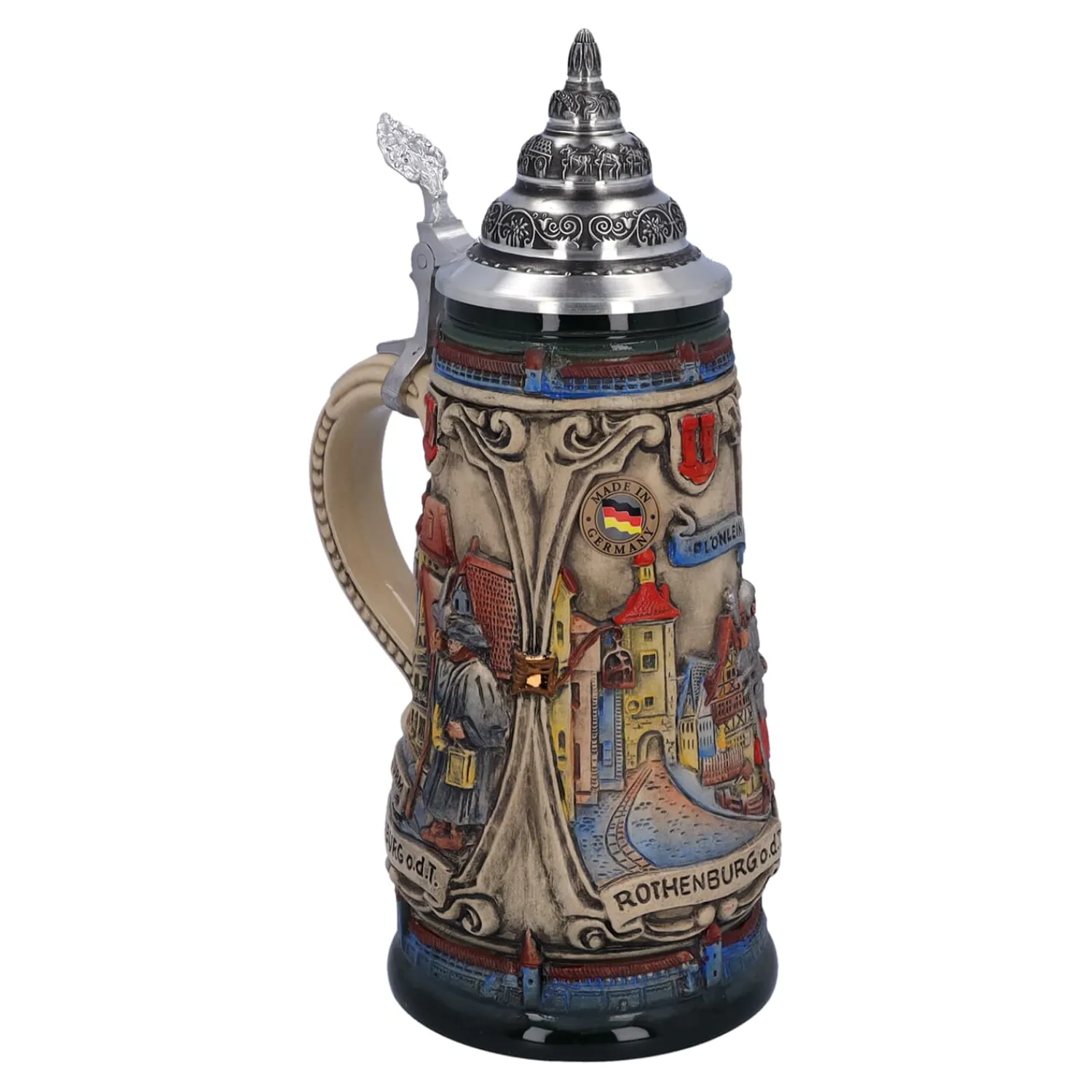 Bierkrüge|Rothenburg Motive-Bierkrug mit Zinndeckel "Rothenburg mit Ritter", 0,5 Liter