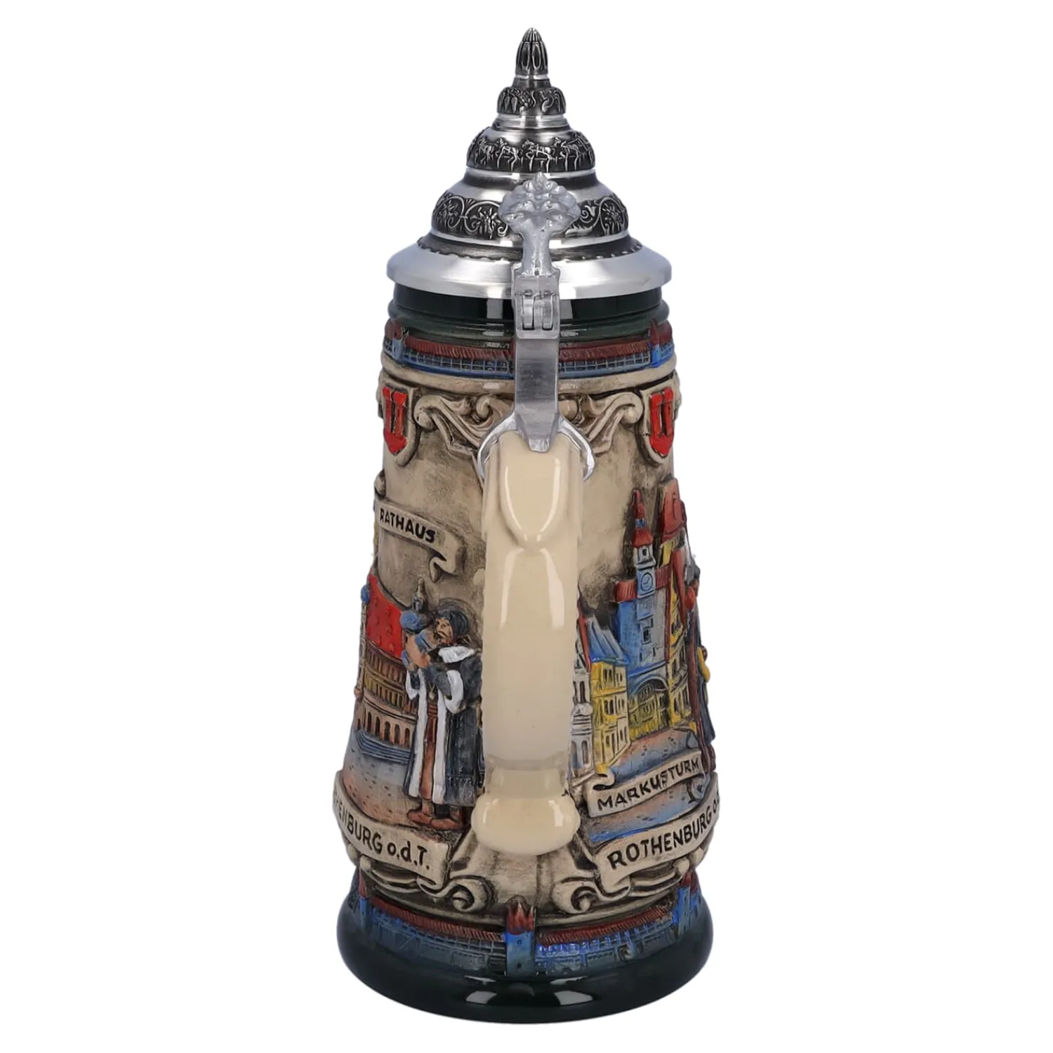 Bierkrüge|Rothenburg Motive-Bierkrug mit Zinndeckel "Rothenburg mit Ritter", 0,5 Liter