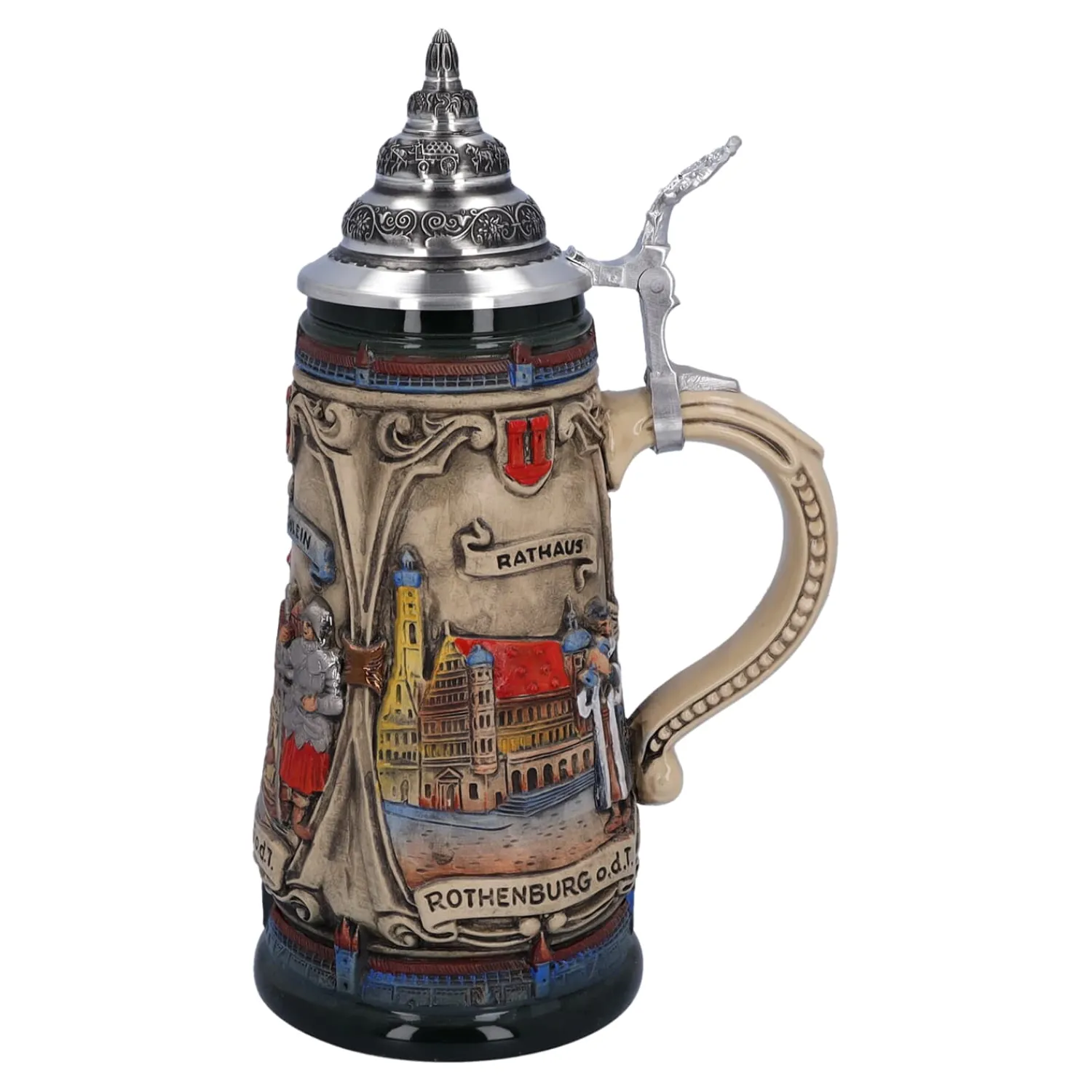 Bierkrüge|Rothenburg Motive-Bierkrug mit Zinndeckel "Rothenburg mit Ritter", 0,5 Liter