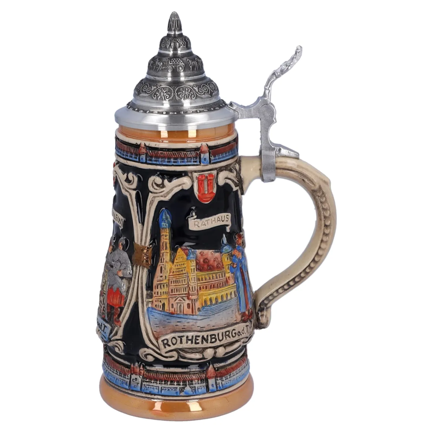 Bierkrüge|Rothenburg Motive-Bierkrug mit Zinndeckel "Rothenburg mit Ritter", 0,25 l