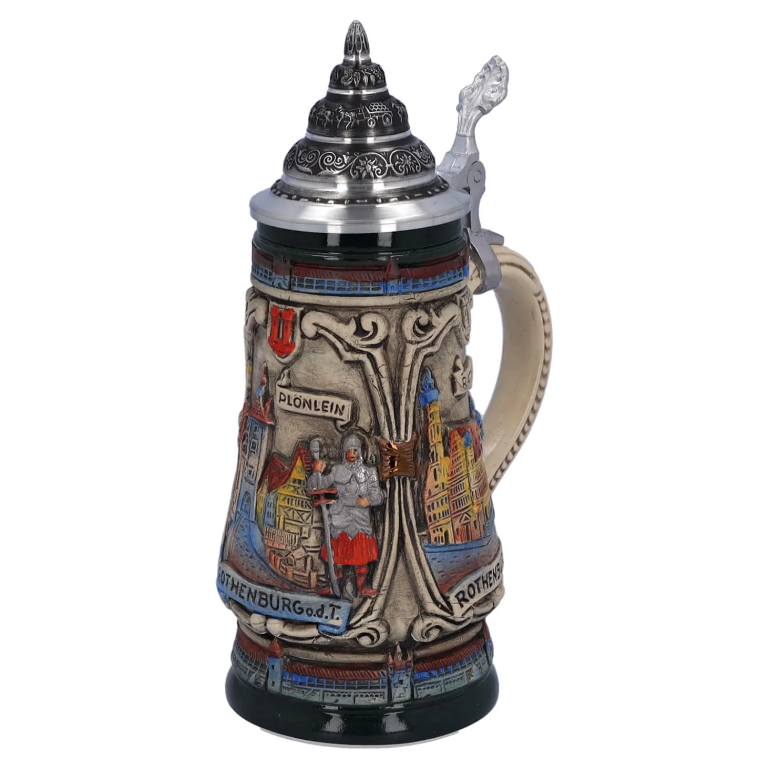 Bierkrüge|Rothenburg Motive-Bierkrug mit Zinndeckel "Rothenburg mit Ritter", 0,25l
