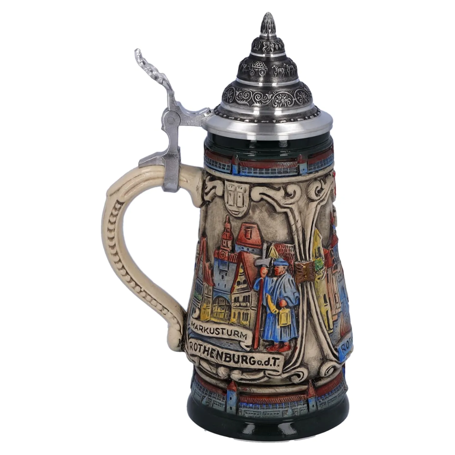 Bierkrüge|Rothenburg Motive-Bierkrug mit Zinndeckel "Rothenburg mit Ritter", 0,25l