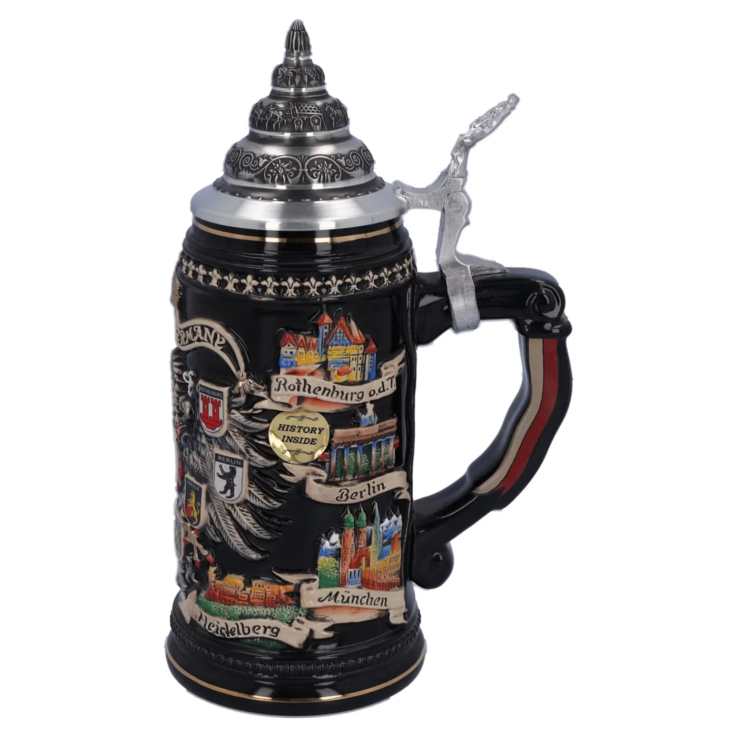 Bierkrüge|Rothenburg Motive-Bierkrug mit Zinndeckel "Stadtwappen", gold, 0,4l