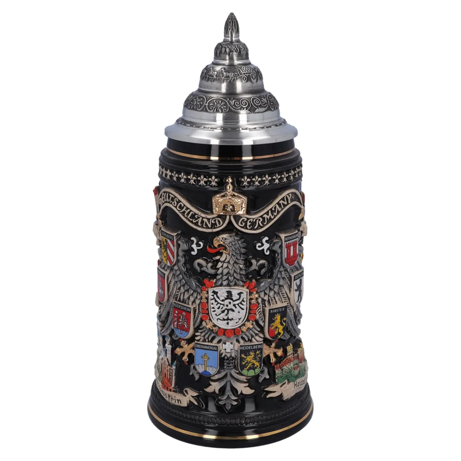 Bierkrüge|Rothenburg Motive-Bierkrug mit Zinndeckel "Stadtwappen", gold, 0,75l