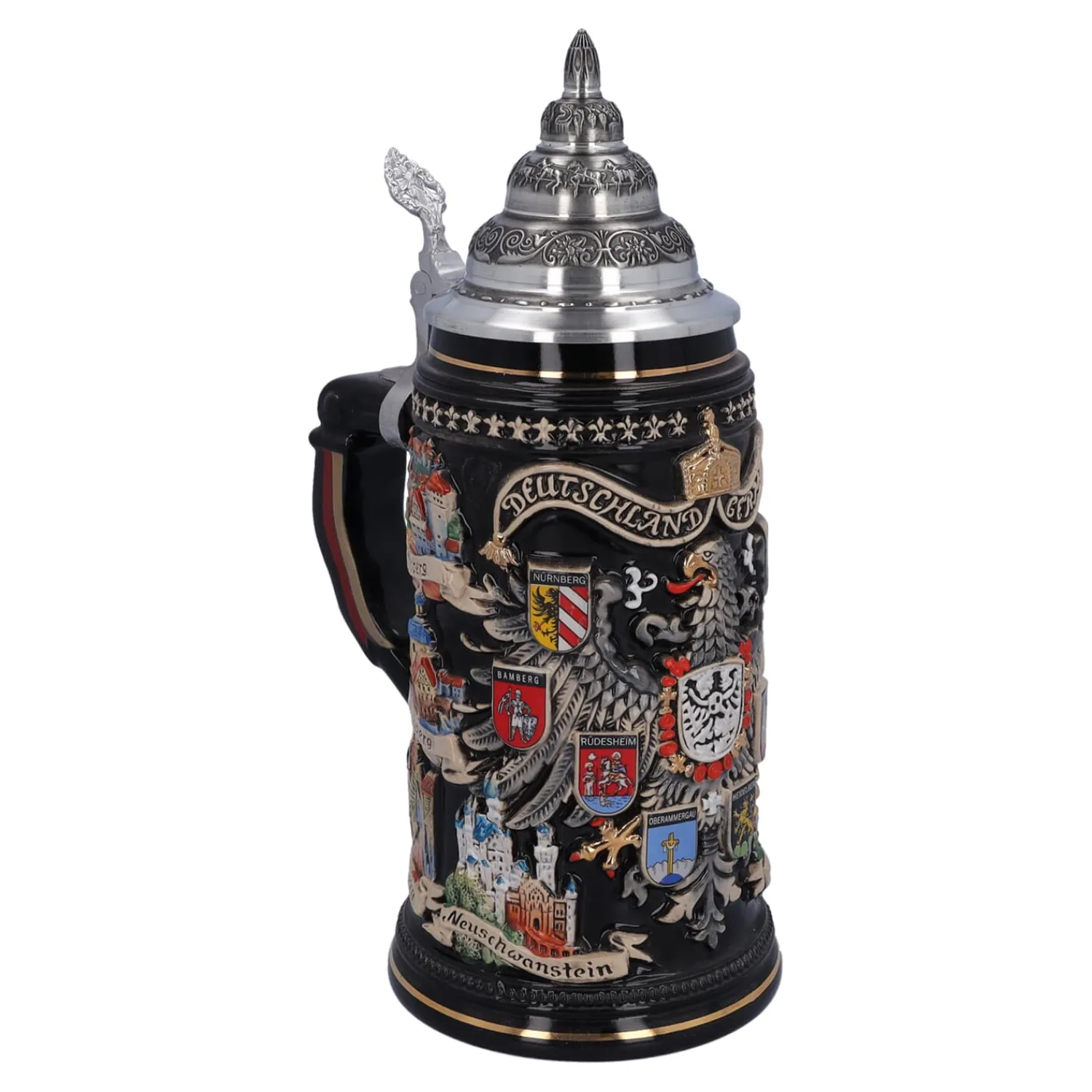 Bierkrüge|Rothenburg Motive-Bierkrug mit Zinndeckel "Stadtwappen", gold, 0,75l