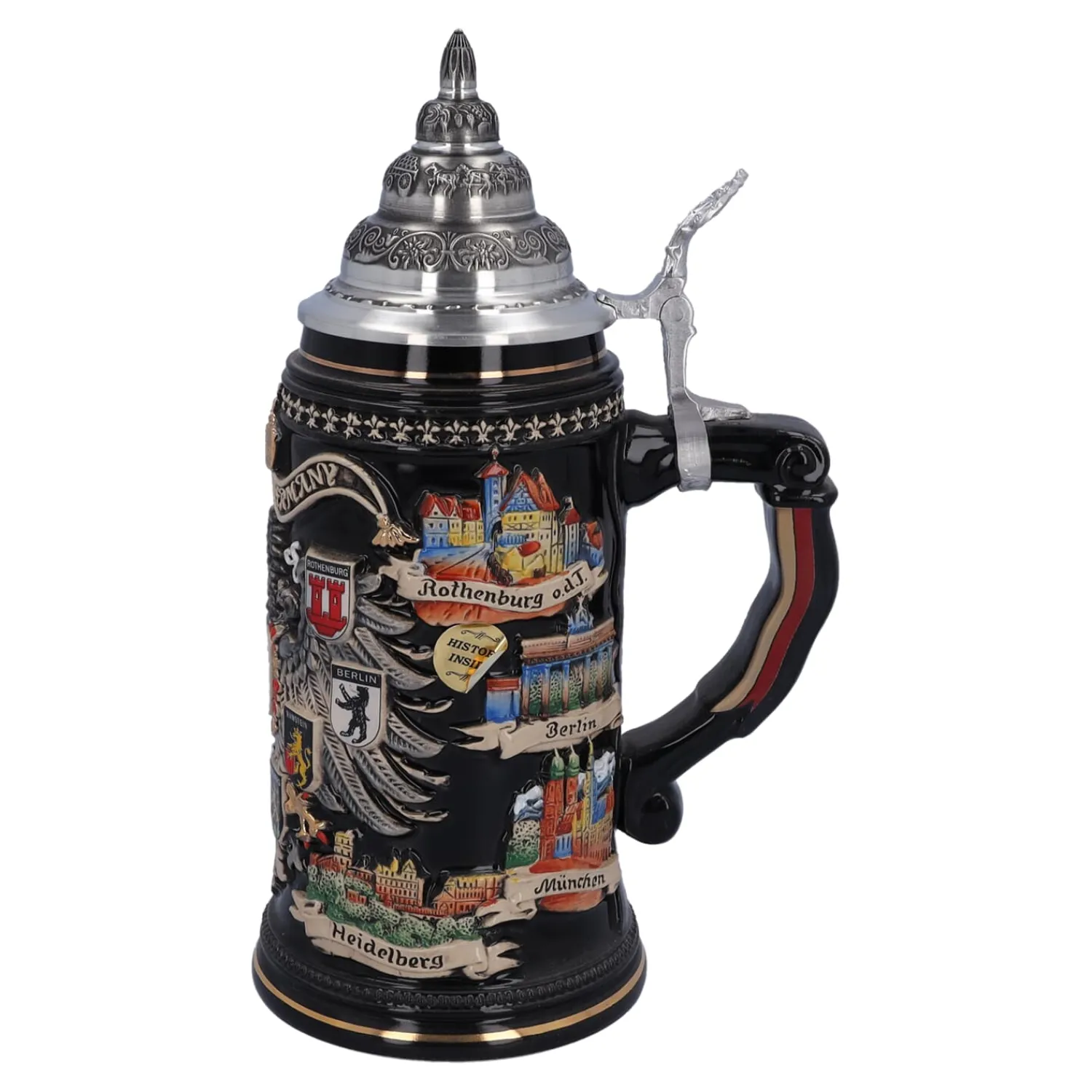 Bierkrüge|Rothenburg Motive-Bierkrug mit Zinndeckel "Stadtwappen", gold, 0,75l