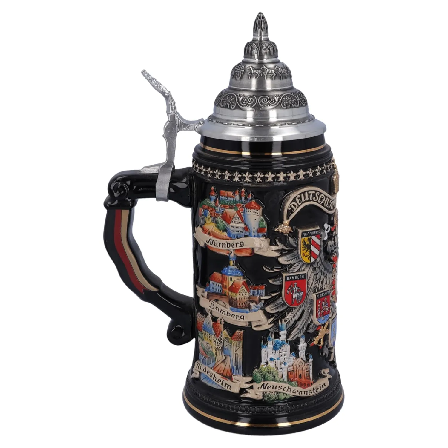 Bierkrüge|Rothenburg Motive-Bierkrug mit Zinndeckel "Stadtwappen", gold, 0,75l