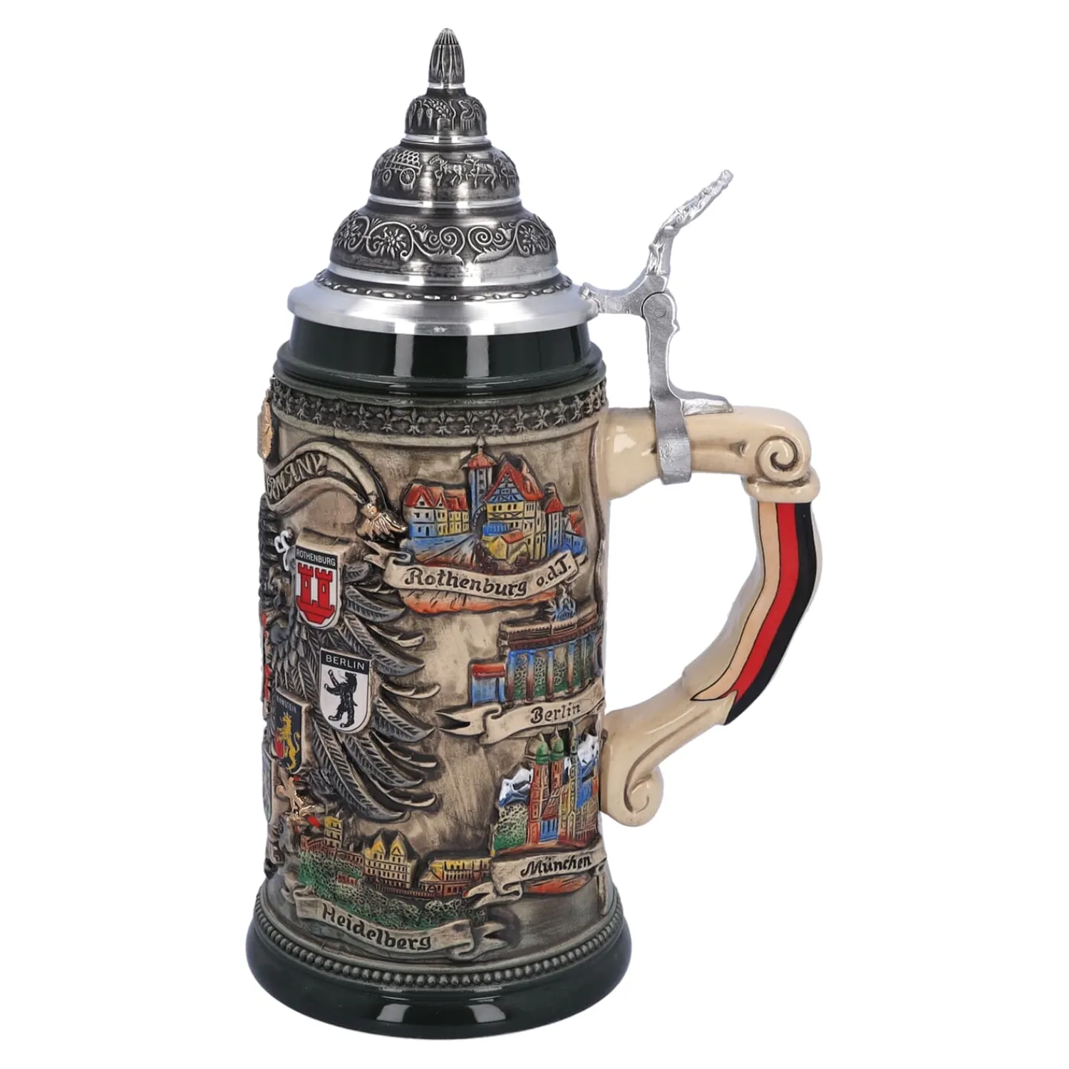 Bierkrüge|Rothenburg Motive-Bierkrug mit Zinndeckel "Stadtwappen", braun, 0,75l