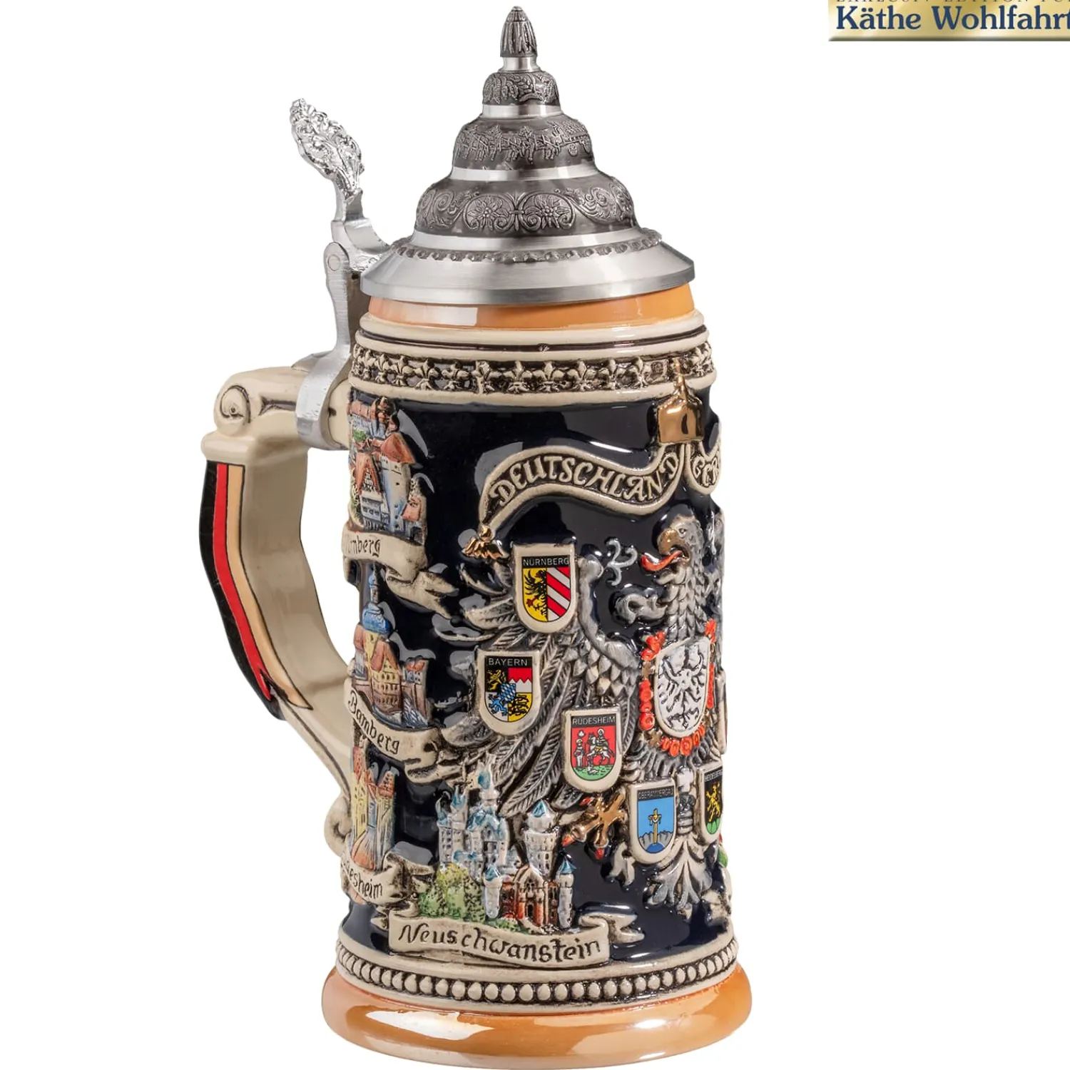 Bierkrüge-Bierkrug mit Zinndeckel "Stadtwappen", schwarz, 0,4l