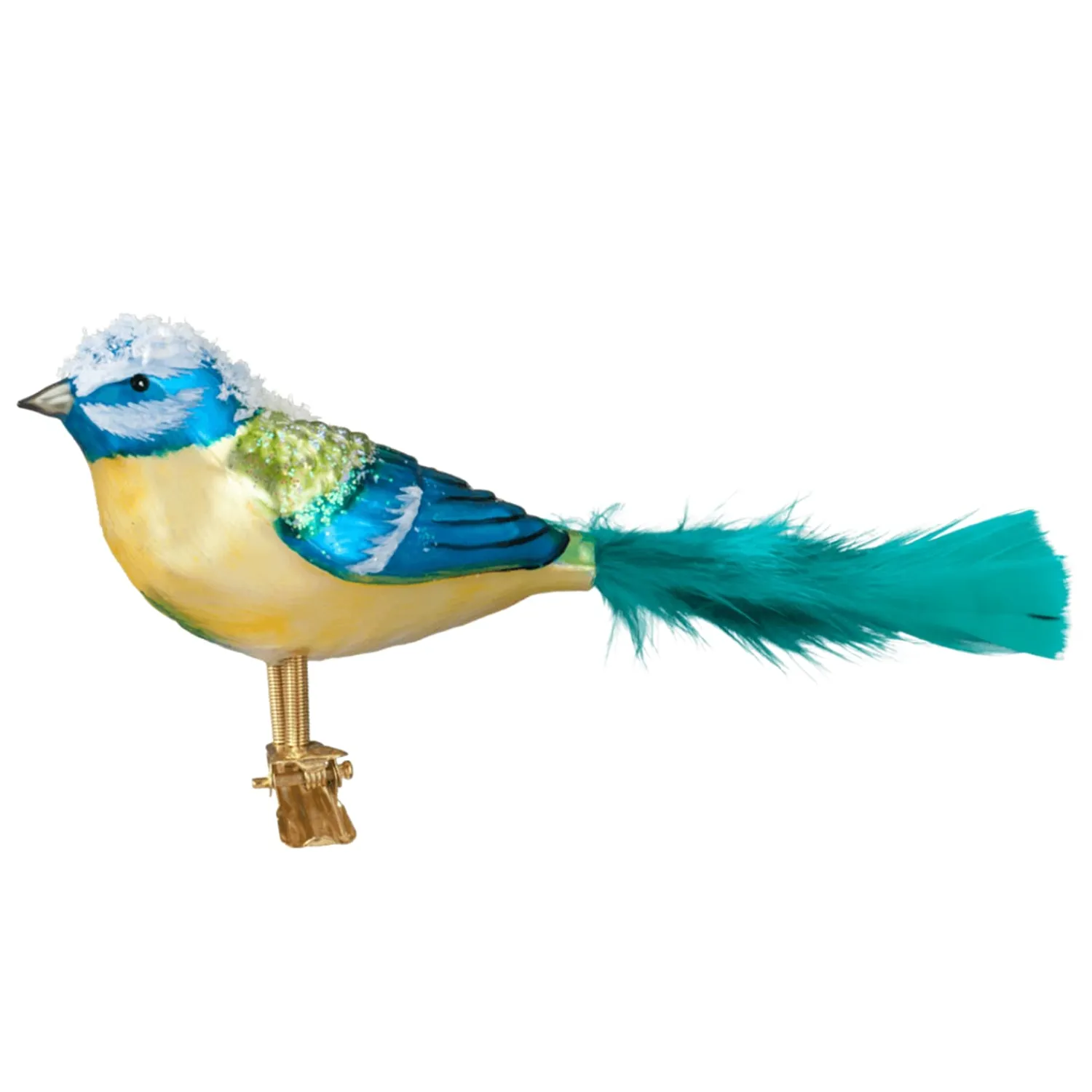 Poesie in Glas Weihnachtskugeln Aus Glas-Blaumeise mit Clip