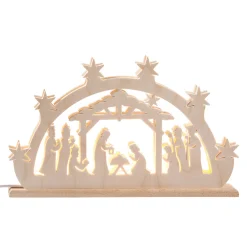 RATAGS Holzdesign Schwibbogen Weihnachten-Doppelschwibbogen "Heilige Nacht", 230V mit USB A-Anschluss