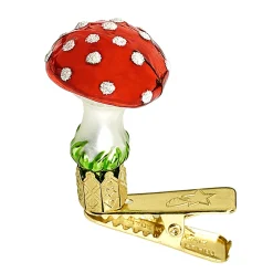 Poesie in Glas Weihnachtskugeln Aus Glas-Fliegenpilz mit Clip, klein (3,5 cm)