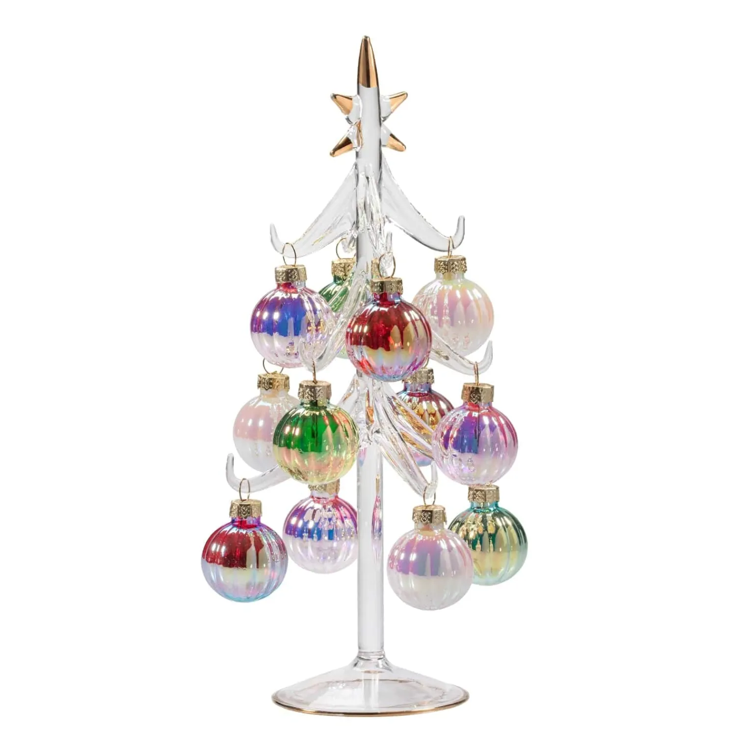 Standfiguren-Glasbaum mit irisierenden Kugeln
