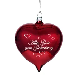 Weihnachtskugeln Aus Glas-Glasherz bordeauxrot glänzend "Alles Gute zum Geburtstag"