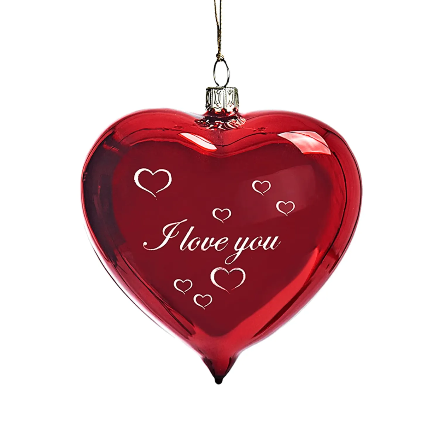 Weihnachtskugeln Aus Glas-Glasherz bordeauxrot glänzend "I love you"