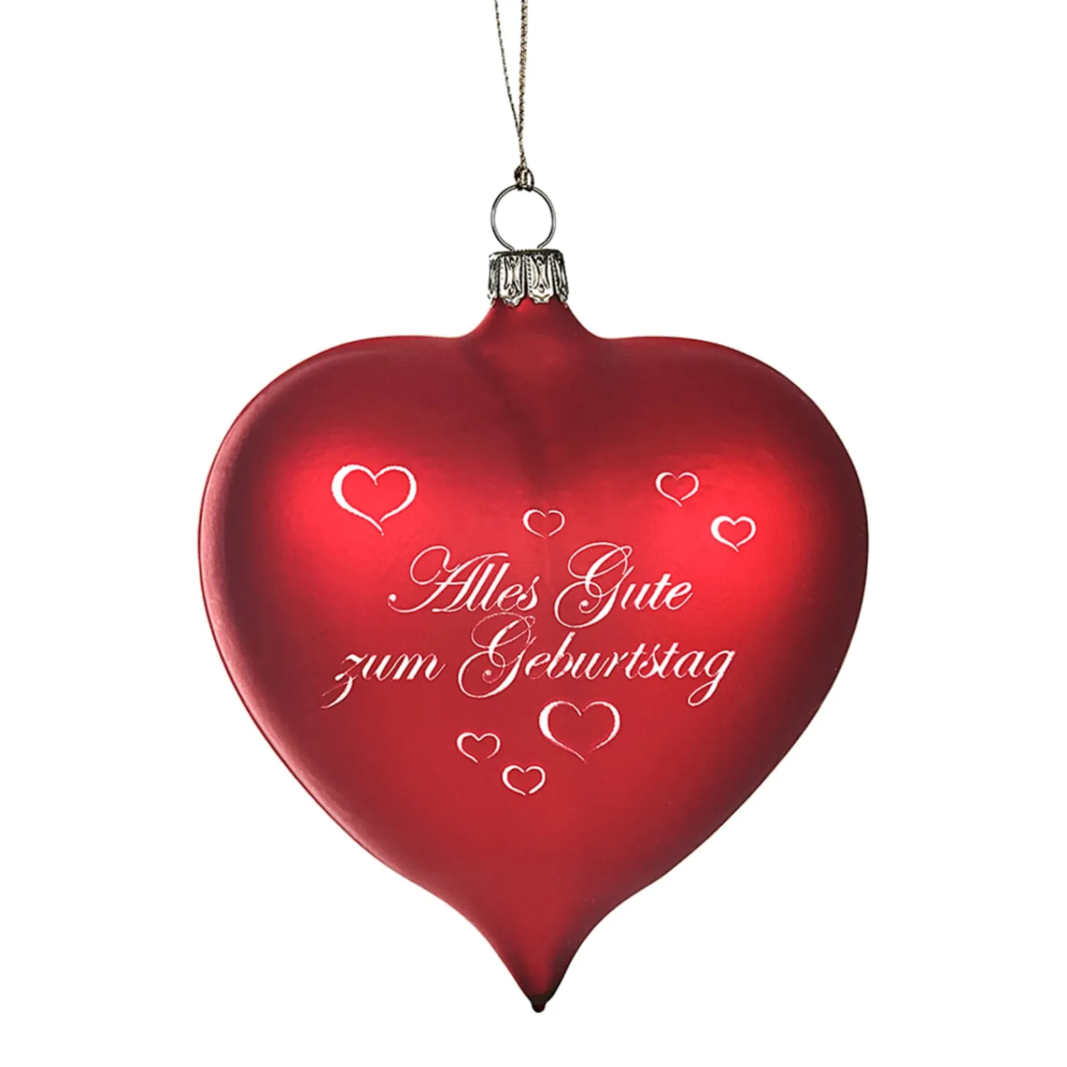 Weihnachtskugeln Aus Glas-Glasherz bordeauxrot matt "Alles Gute zum Geburtstag"