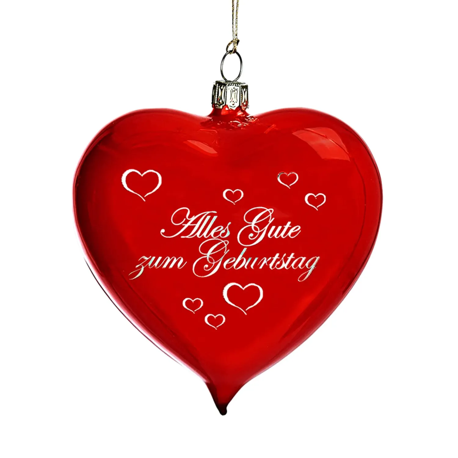 Weihnachtskugeln Aus Glas-Glasherz rot glänzend "Alles Gute zum Geburtstag"