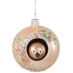 Weihnachtskugeln|Weihnachtskugeln Aus Glas-Glaskugel beige mit Vogel, 8 cm