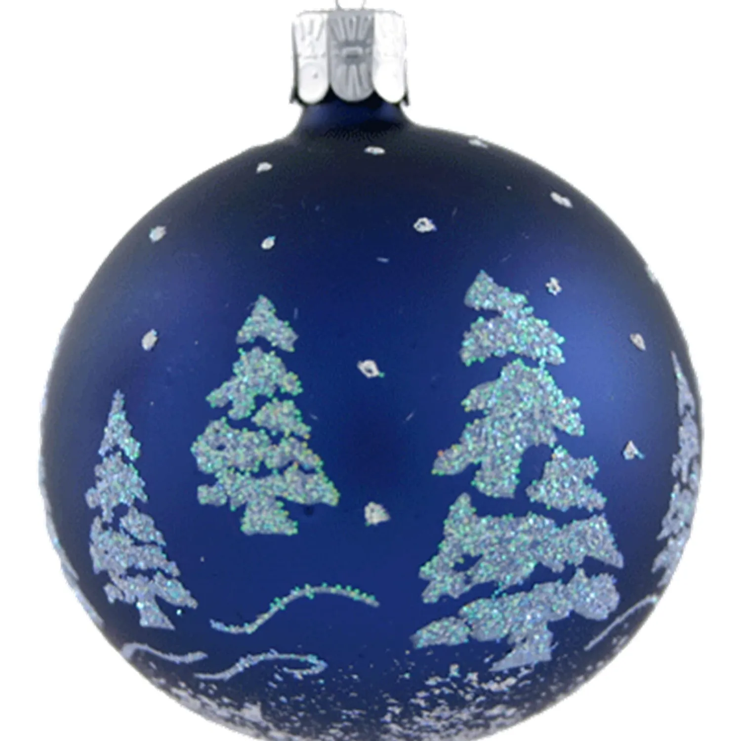 Weihnachtskugeln|Weihnachtskugeln Aus Glas-Glaskugel blau mit Glitzer Bäumen, 7 cm
