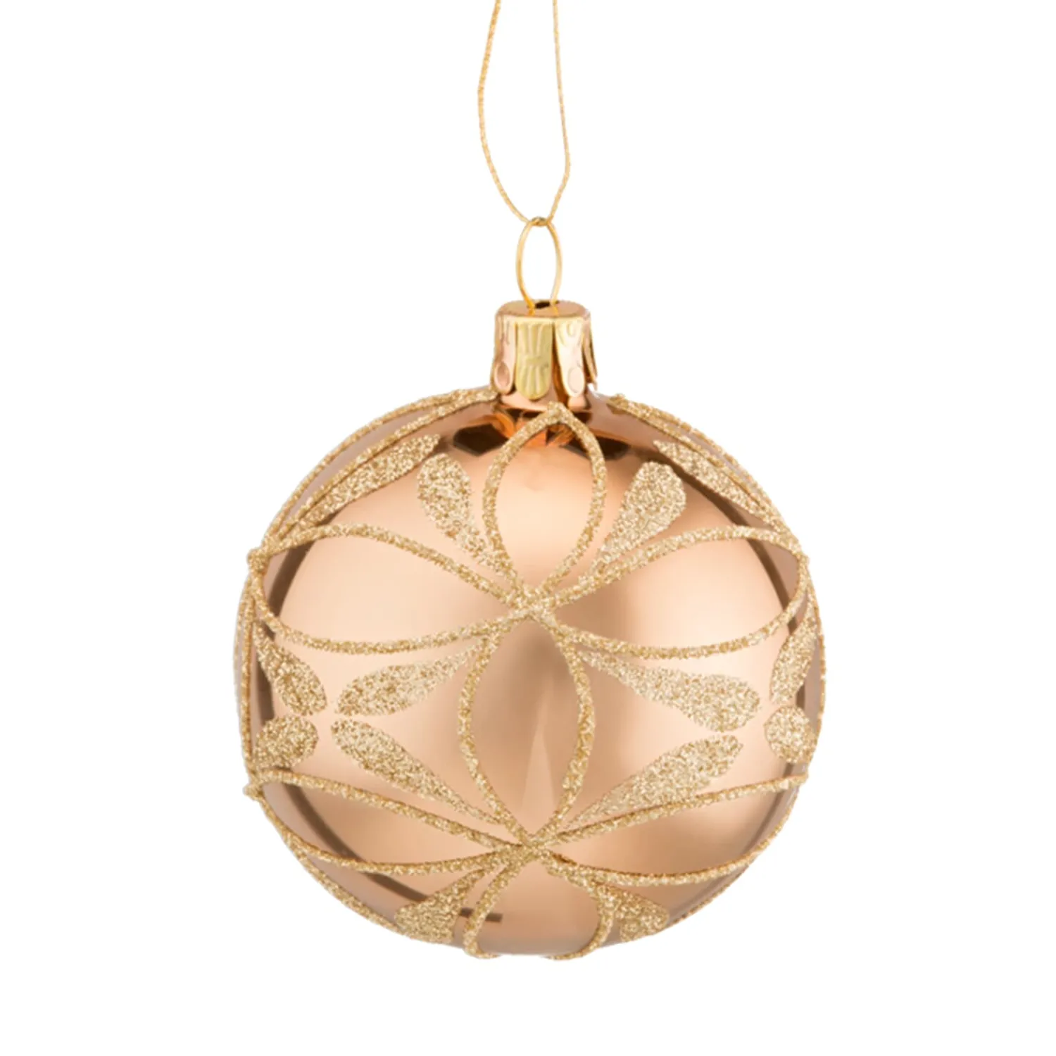 Weihnachtskugeln|Weihnachtskugeln Aus Glas-Glaskugel gold mit Blütennetz, 6 cm