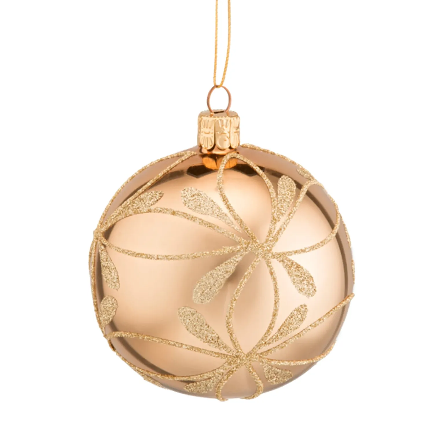 Weihnachtskugeln|Weihnachtskugeln Aus Glas-Glaskugel gold mit Blütennetz, 8 cm