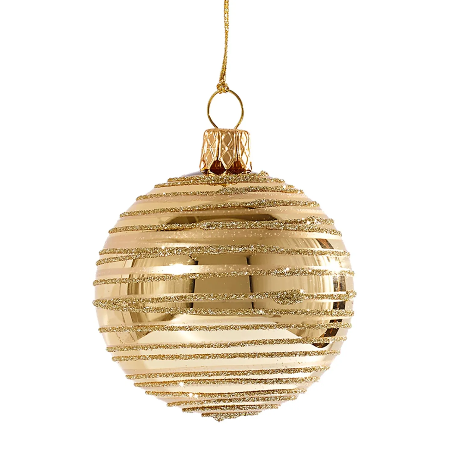 Weihnachtskugeln-Glaskugel gold mit goldenen Streifen, 8cm