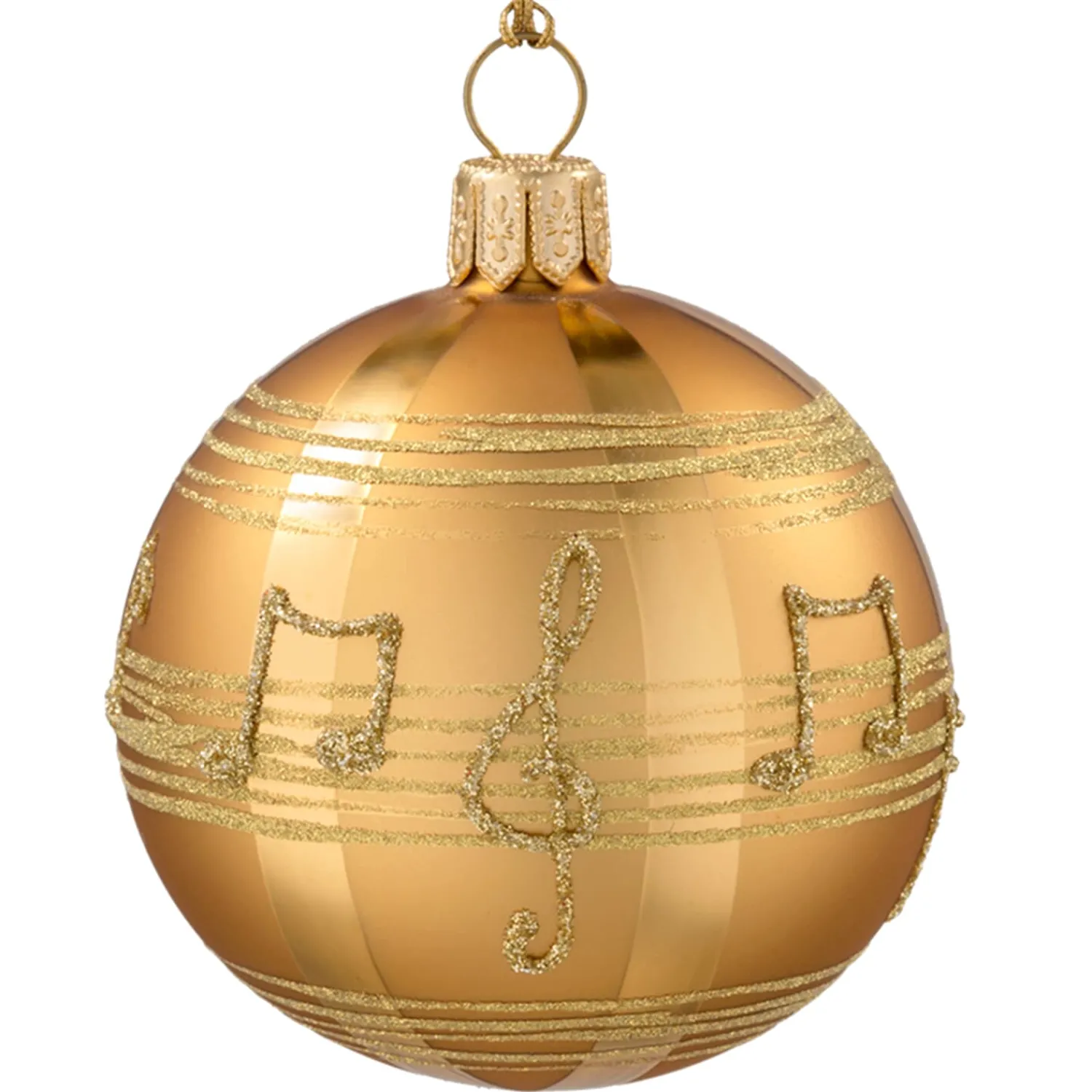 Weihnachtskugeln|Weihnachtskugeln Aus Glas-Glaskugel gold mit Noten, 10 cm