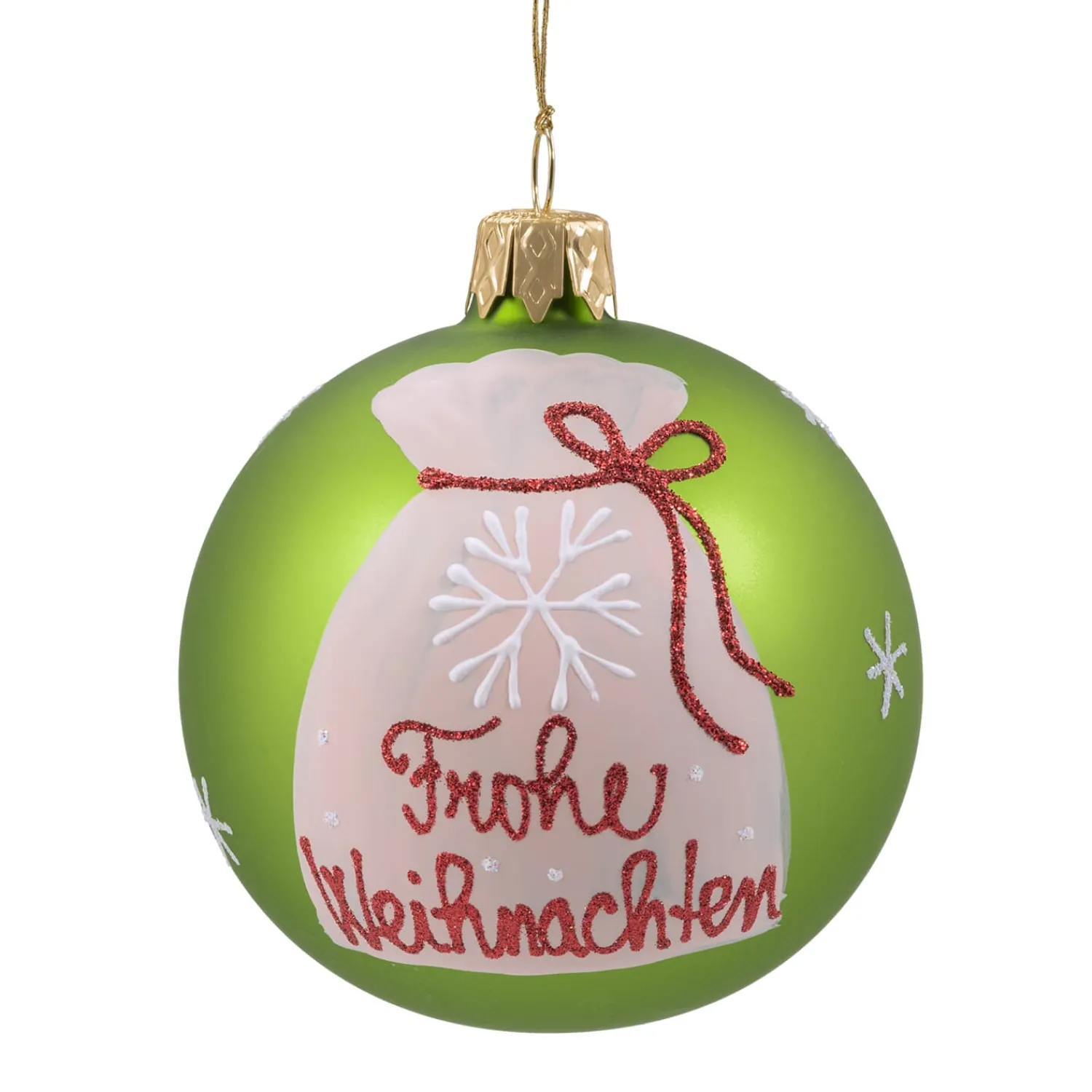 Weihnachtskugeln-Glaskugel grün Frohe Weihnachten, 7 cm