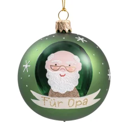 Weihnachtskugeln-Glaskugel grün matt "Für Opa", 7 cm