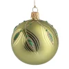 Weihnachtskugeln-Glaskugel grün matt mit Pfauenfedern, 7 cm