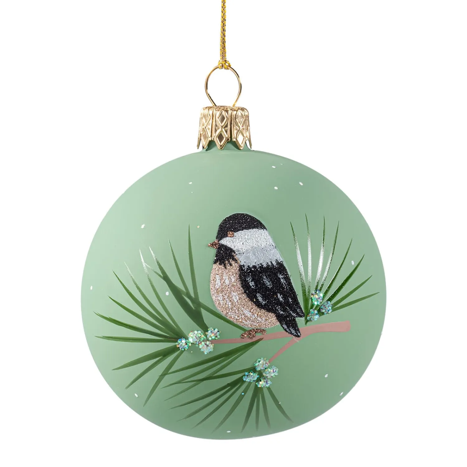 Weihnachtskugeln Aus Glas|Weihnachtskugeln-Glaskugel grün matt "Tannenmeise", 7 cm