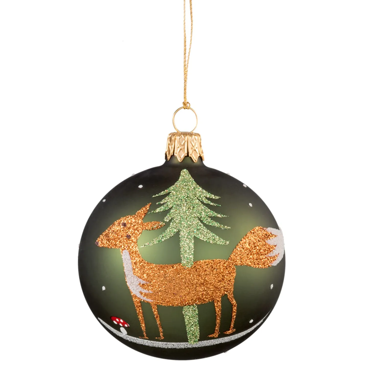 Weihnachtskugeln|Weihnachtskugeln Aus Glas-Glaskugel grün mit Fuchs, 7 cm