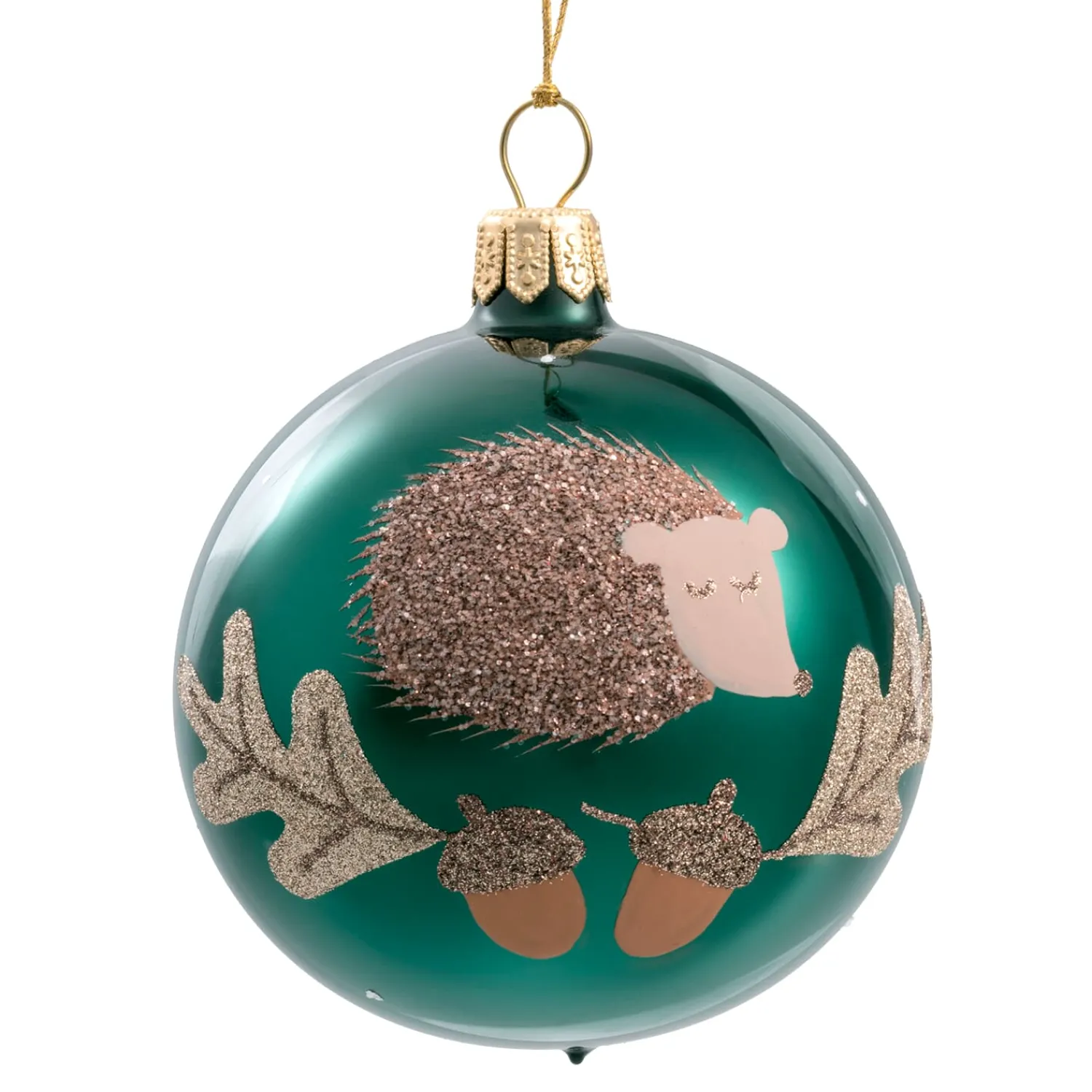 Weihnachtskugeln-Glaskugel grün mit Igel, 7 cm