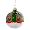 Weihnachtskugeln-Glaskugel grün mit Rentieren, 7 cm