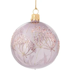 Weihnachtskugeln-Glaskugel klar mit Blumen rosé, 7 cm