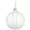Weihnachtskugeln-Glaskugel klar mit weißem Glitzerdekor, 7 cm