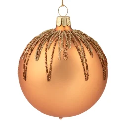 Weihnachtskugeln|Weihnachtsbaum Deko-Glaskugel kupfer mit Glitterdach, 8 cm