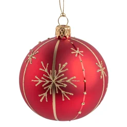 Weihnachtskugeln-Glaskugel matt, rot mit Schneeflocken, 6 cm