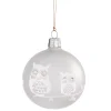 Weihnachtskugeln|Weihnachtskugeln Aus Glas-Glaskugel mattweiß mit weißen Eulen, 7 cm