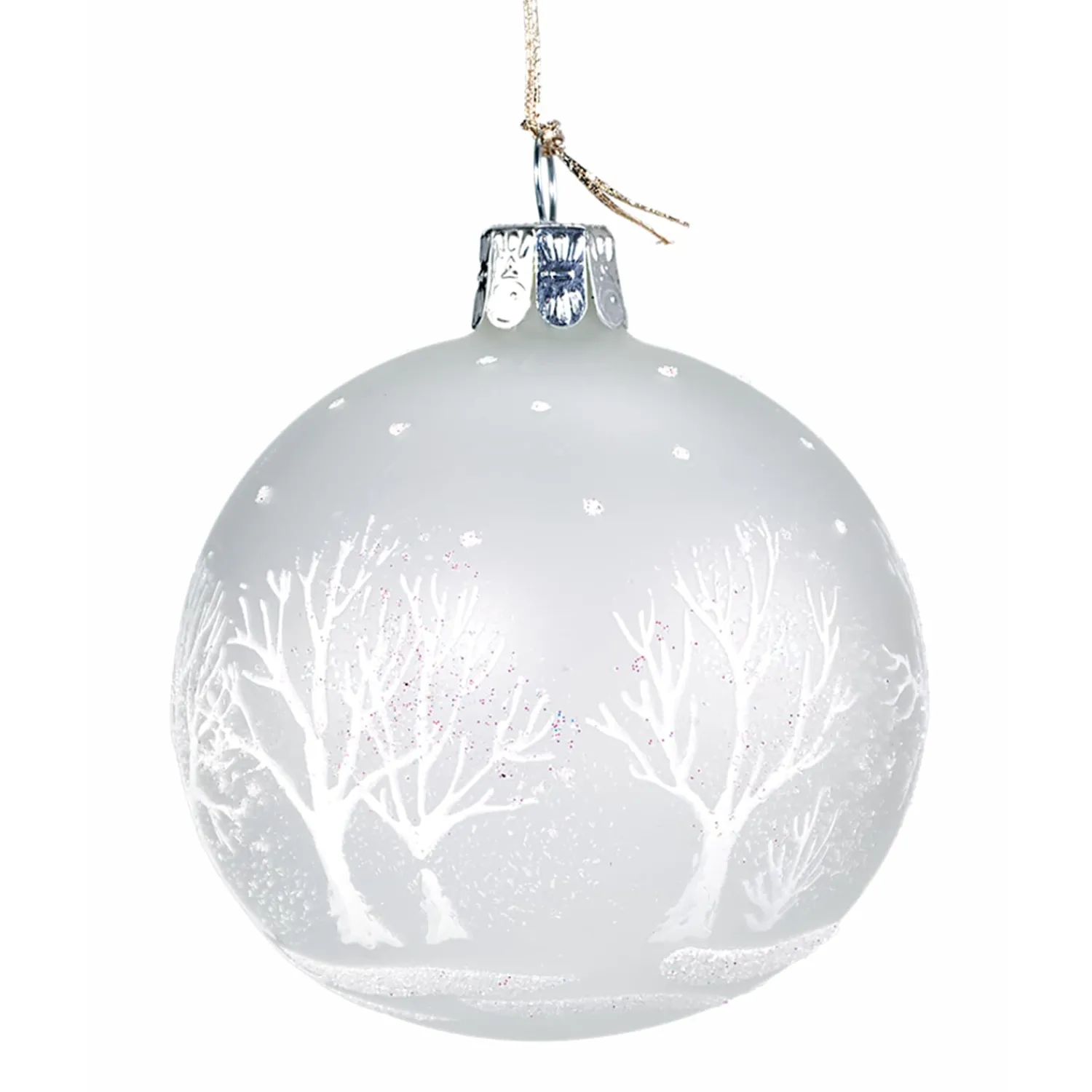 Weihnachtskugeln-Glaskugel Milchglas mit weißen Bäumen, 7 cm