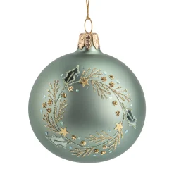 Weihnachtskugeln-Glaskugel mint matt mit Weihnachtskranz, 8 cm